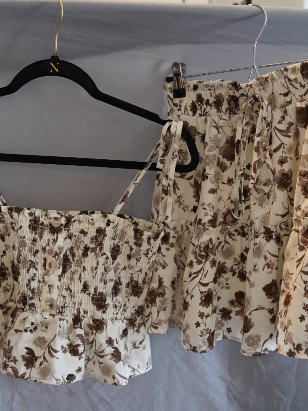 Neutral Floral Matching Crop & Skirt set